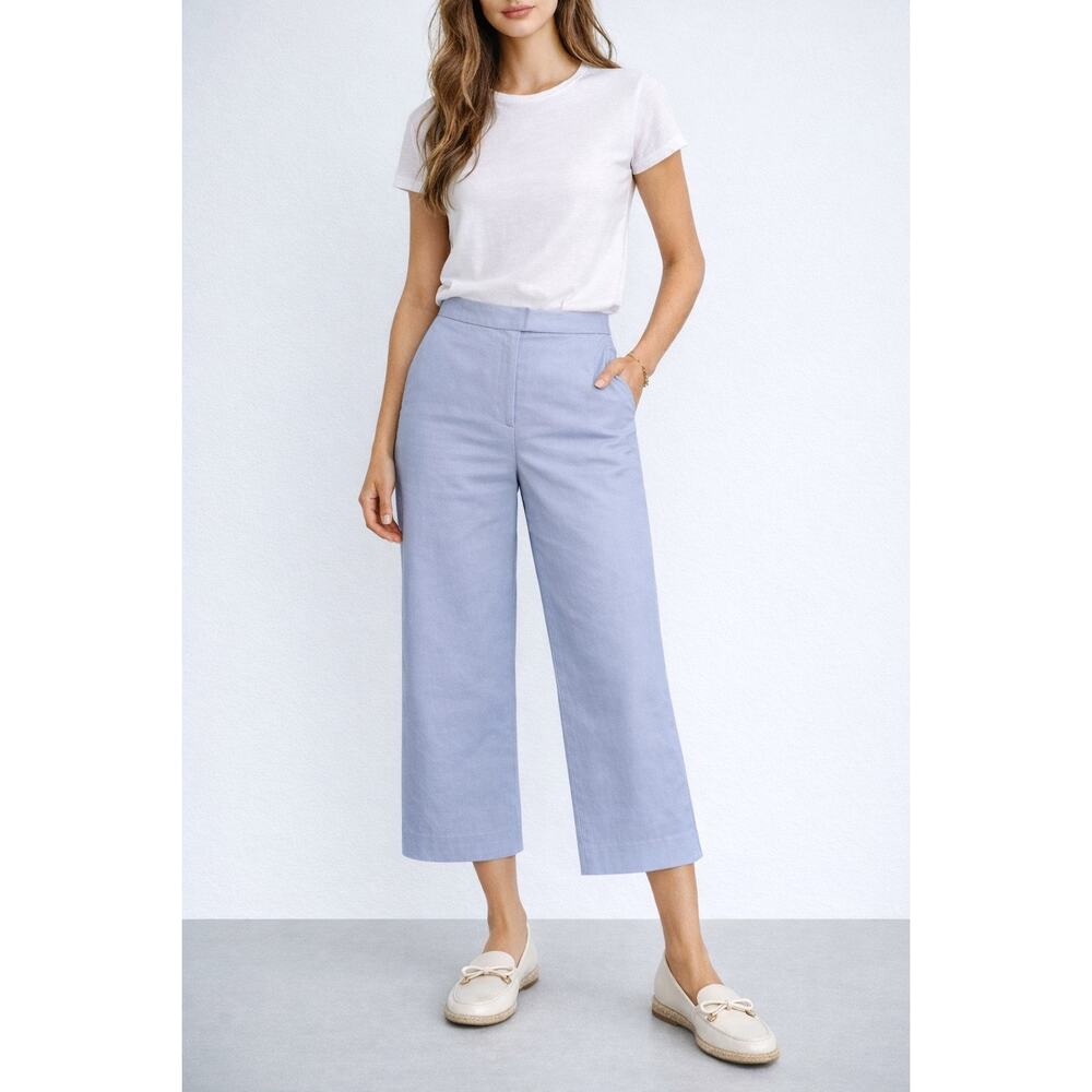 Jeana Sohn Lake Periwinkle Minimalist Cotton Cropped Wide Leg Pant S Clean Girl‎